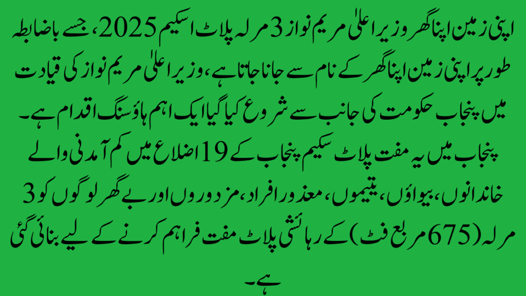 Apni Zameen Apna Ghar CM Maryam Nawaz 3 Marla Plot Scheme 2025