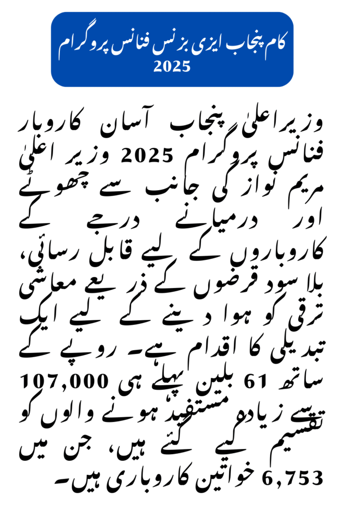 CM Punjab Asaan Karobar Finance Program